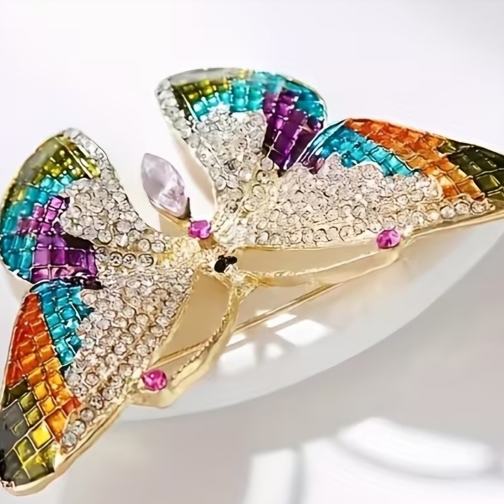 Colorful Rhinestones Butterfly Brooch - Picture 3 of 5